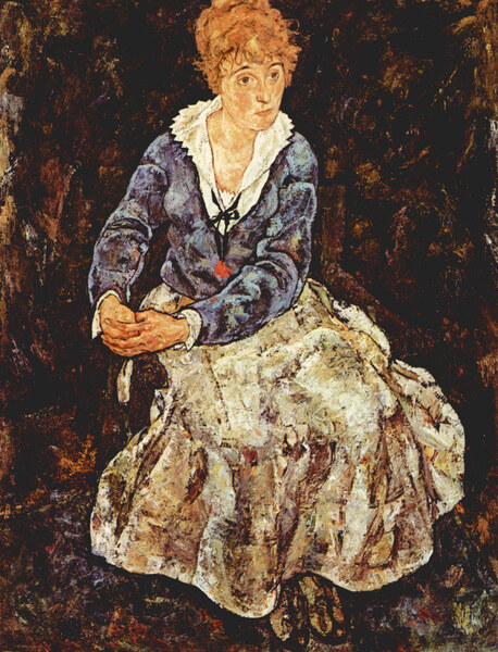 Portrait of Edith Schiele sitting by Schiele